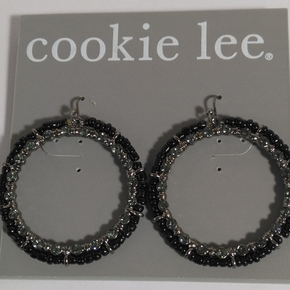 Black Beaded Hoop Earrings